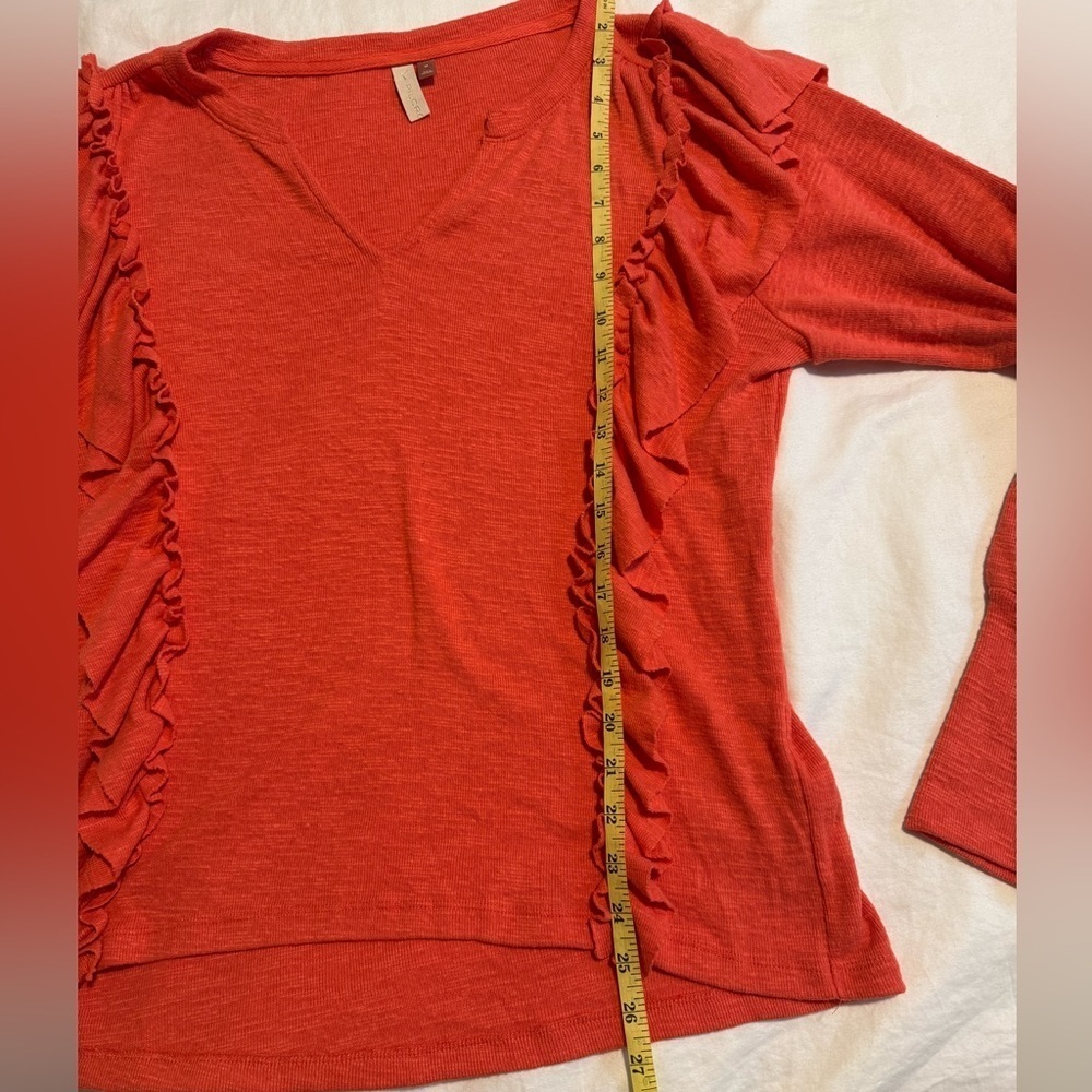 Anthropologie Pilcro Cozy Popover Coral Red Top Size M Ruffle - Picture 11 of 13